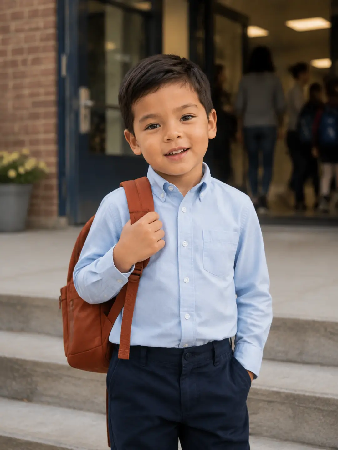 Boy with a backpack on his first school day